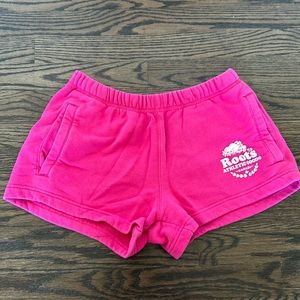 Roots Canada Mid Rise Thick Athletic Fleece Drawstring Shorts BRIGHT pink